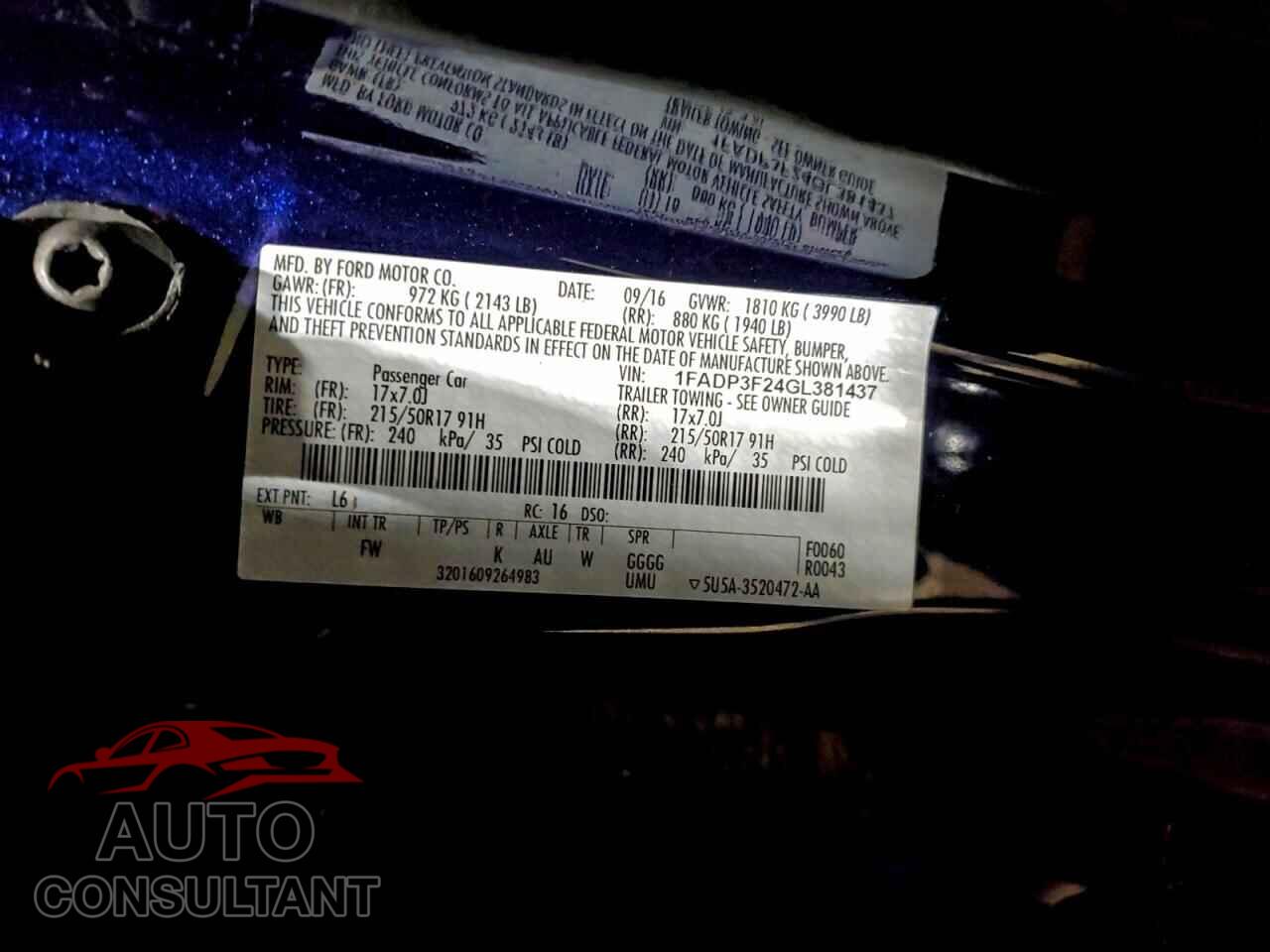 FORD FOCUS 2016 - 1FADP3F24GL381437