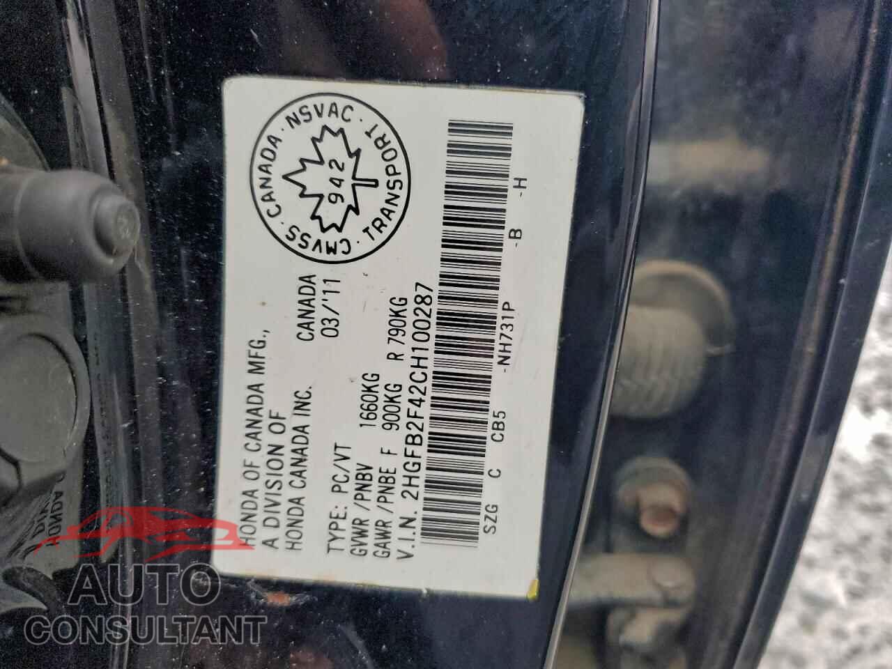 HONDA CIVIC 2012 - 2HGFB2F42CH100287