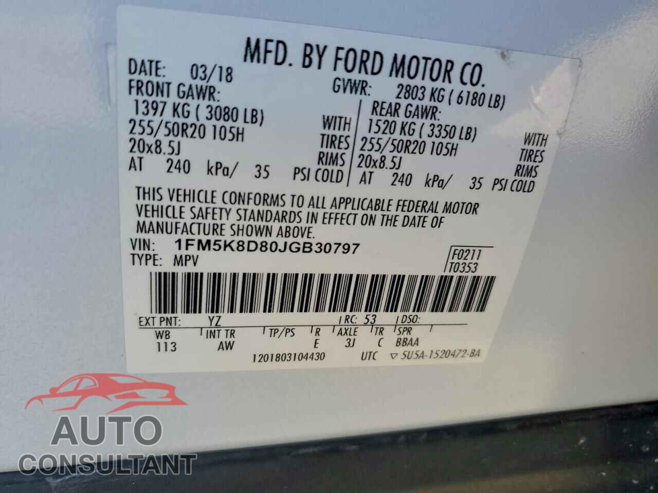 FORD EXPLORER 2018 - 1FM5K8D80JGB30797