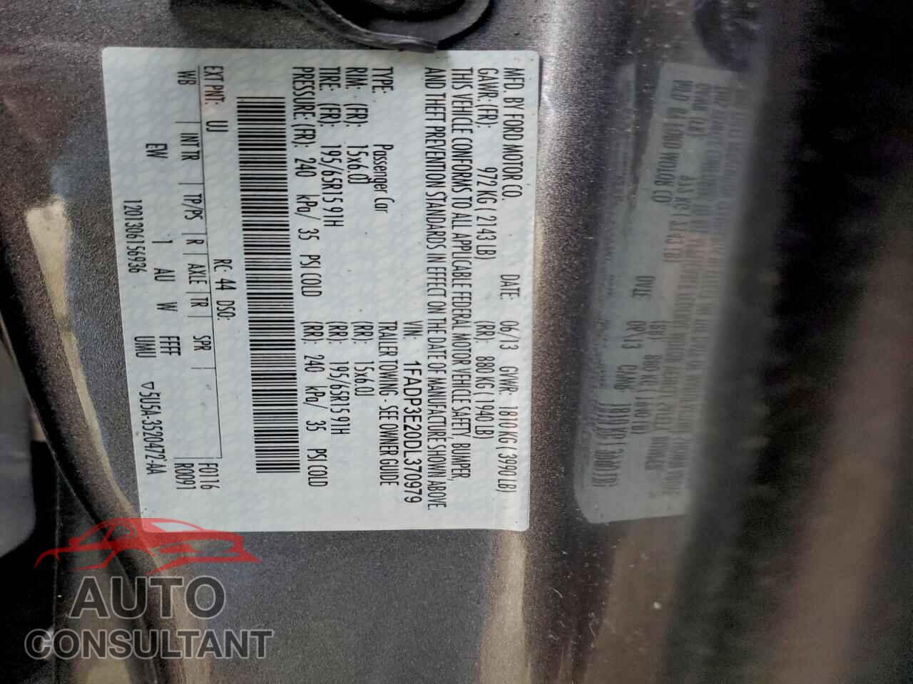 FORD FOCUS 2013 - 1FADP3E20DL370979