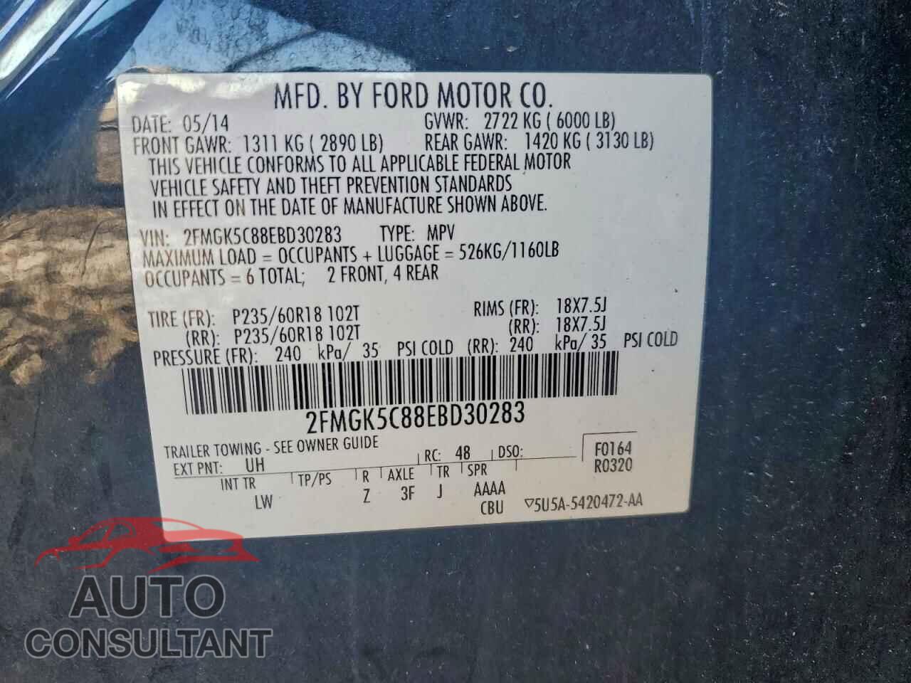 FORD FLEX 2014 - 2FMGK5C88EBD30283