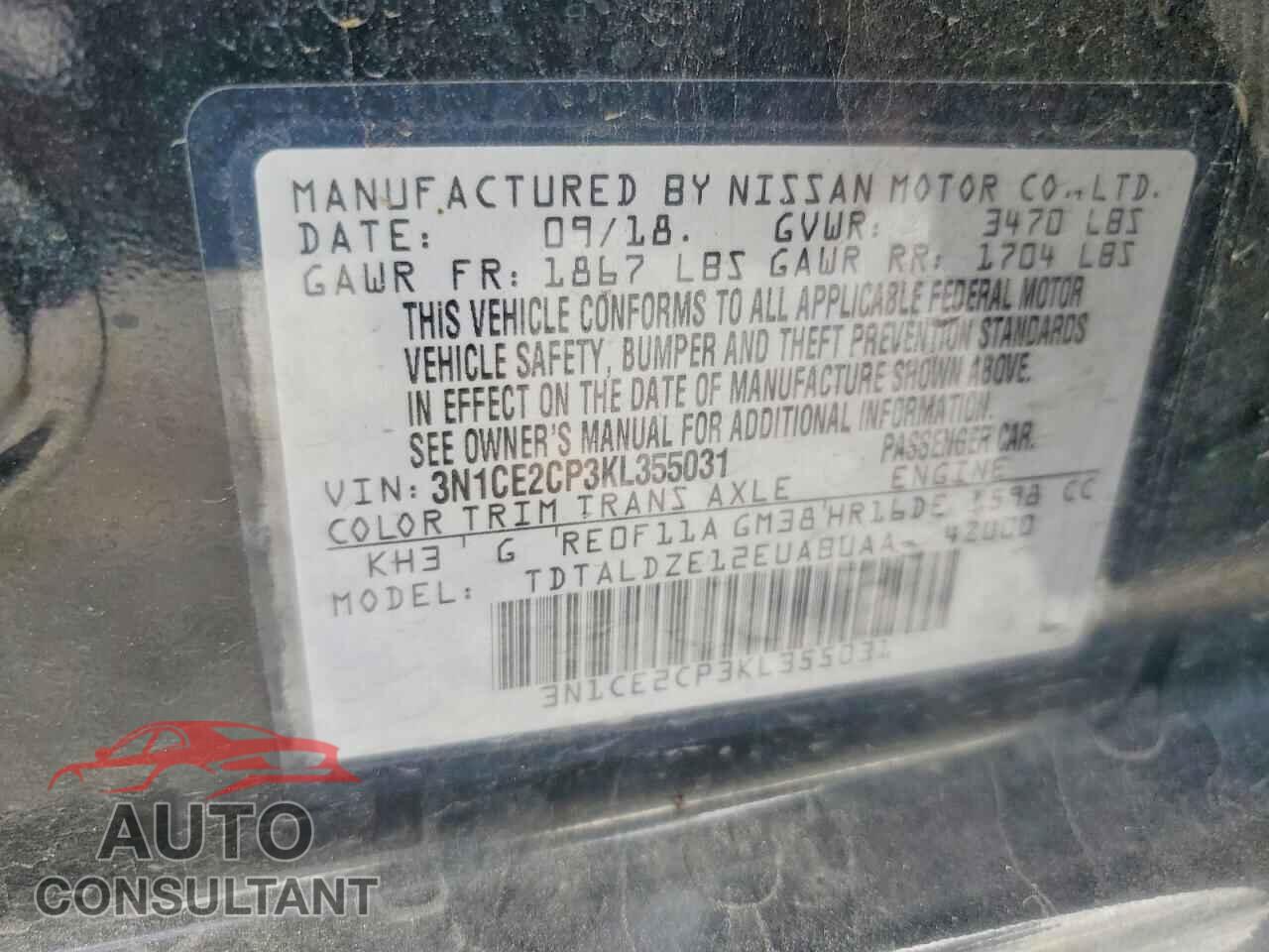 NISSAN VERSA 2019 - 3N1CE2CP3KL355031
