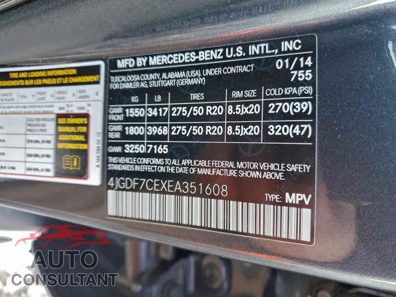 MERCEDES-BENZ GL-CLASS 2014 - 4JGDF7CEXEA351608