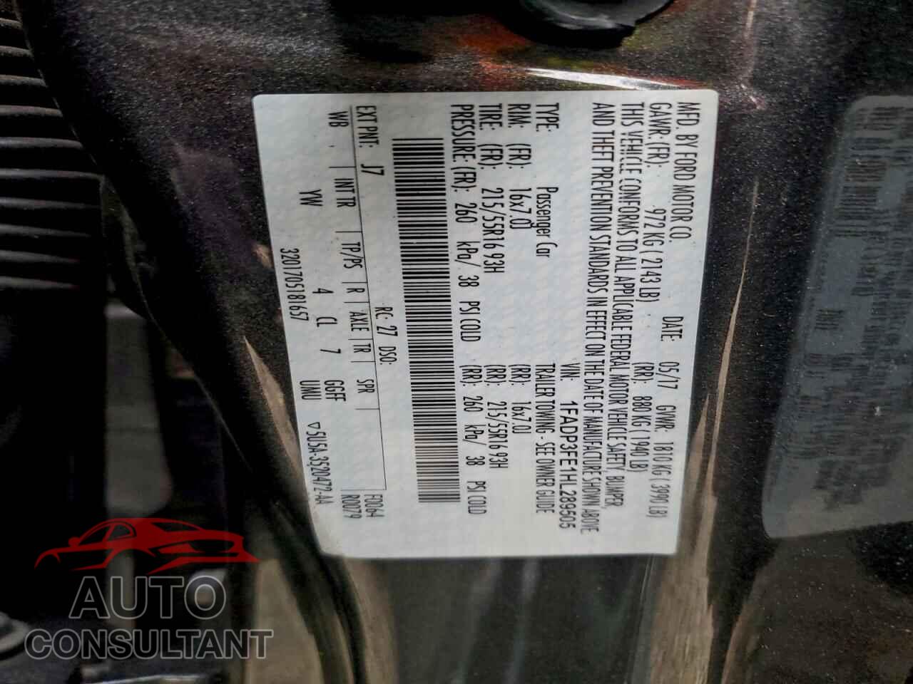 FORD FOCUS 2017 - 1FADP3FE1HL289505