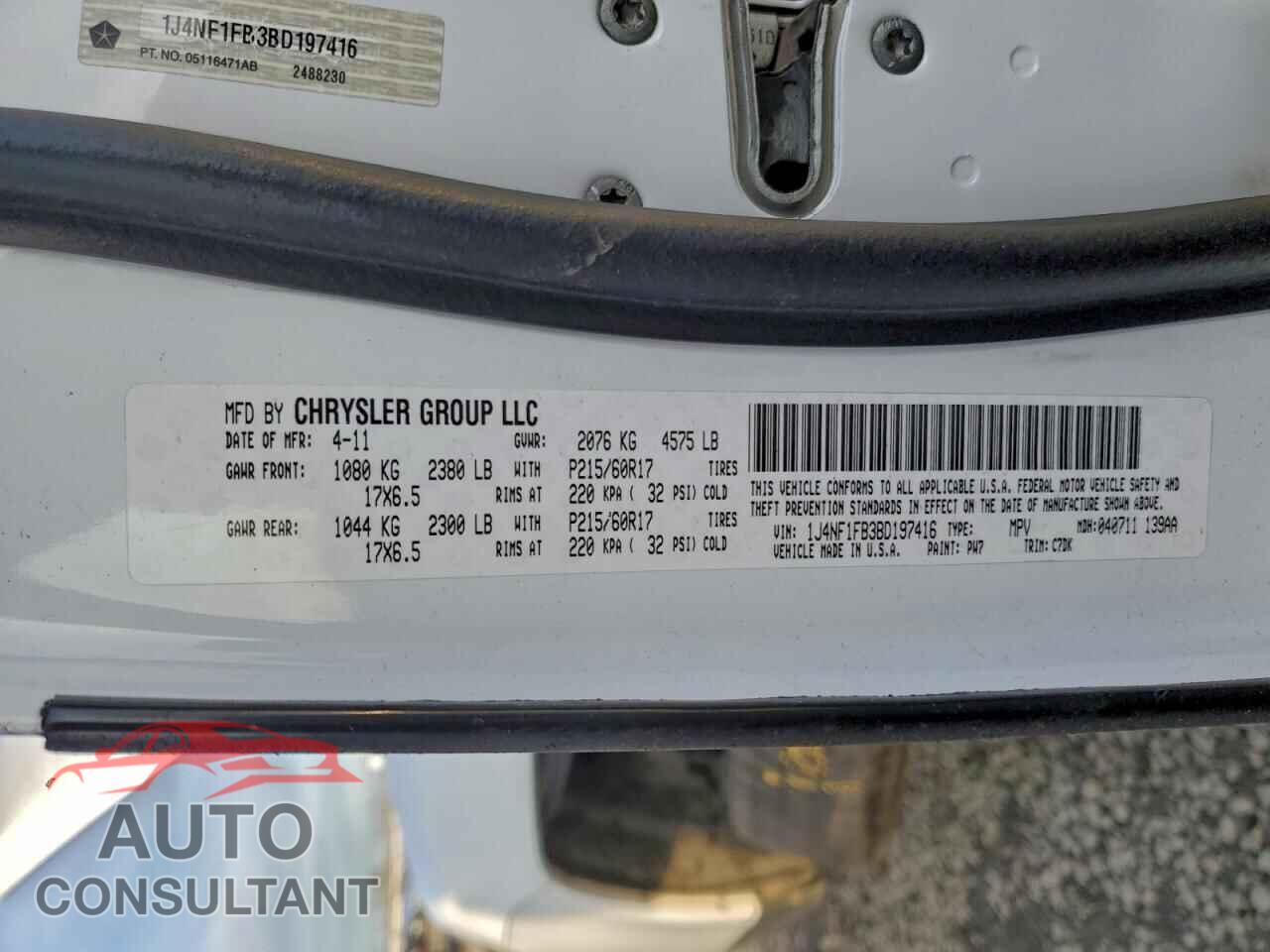 JEEP COMPASS 2011 - 1J4NF1FB3BD197416