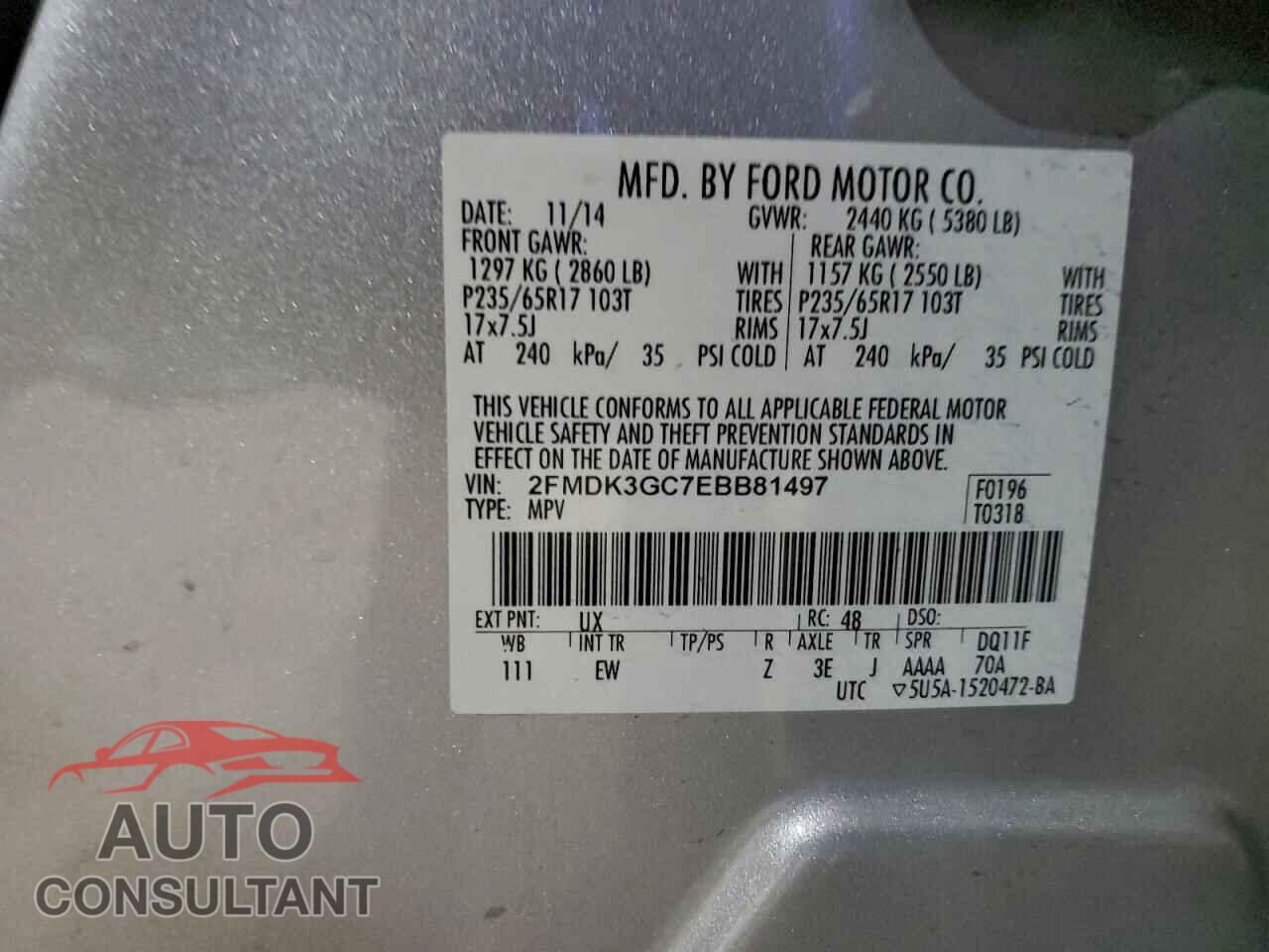 FORD EDGE 2014 - 2FMDK3GC7EBB81497