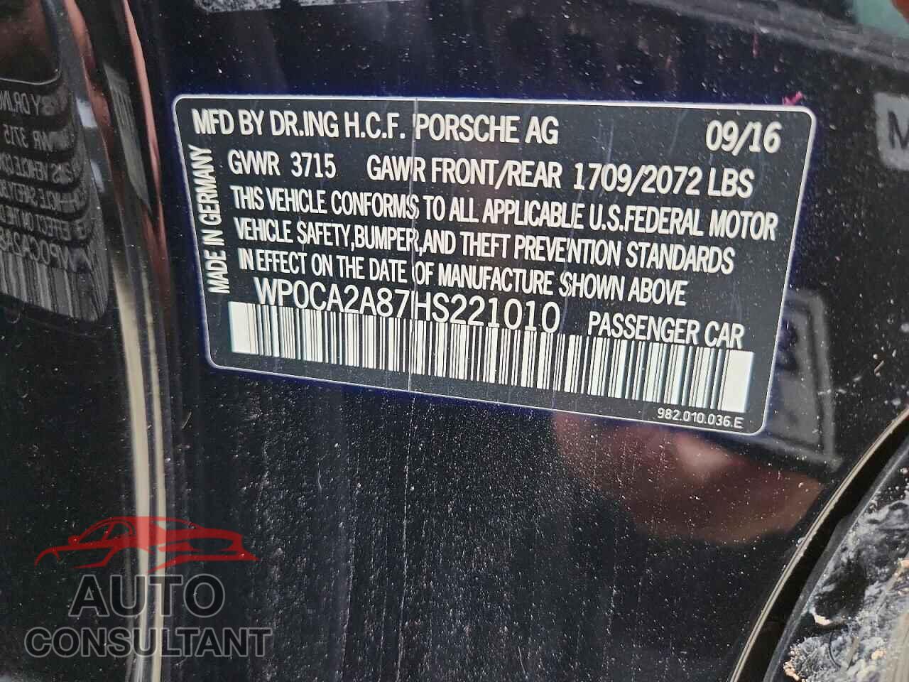 PORSCHE BOXSTER 2017 - WP0CA2A87HS221010