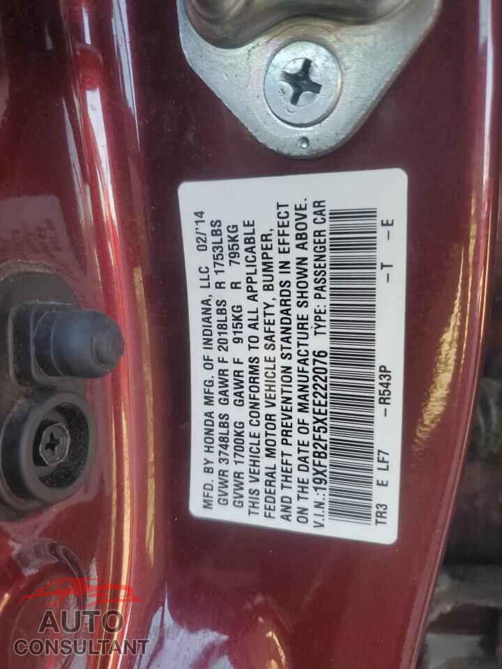 HONDA CIVIC 2014 - 19XFB2F5XEE222076
