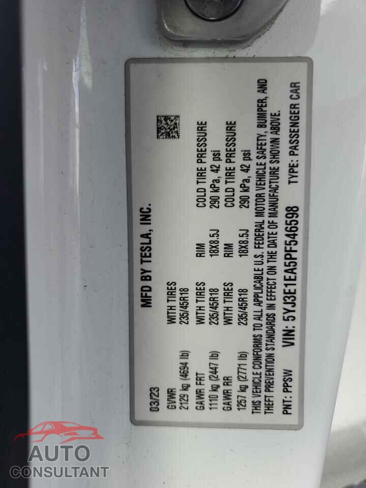 TESLA MODEL 3 2023 - 5YJ3E1EA5PF546598