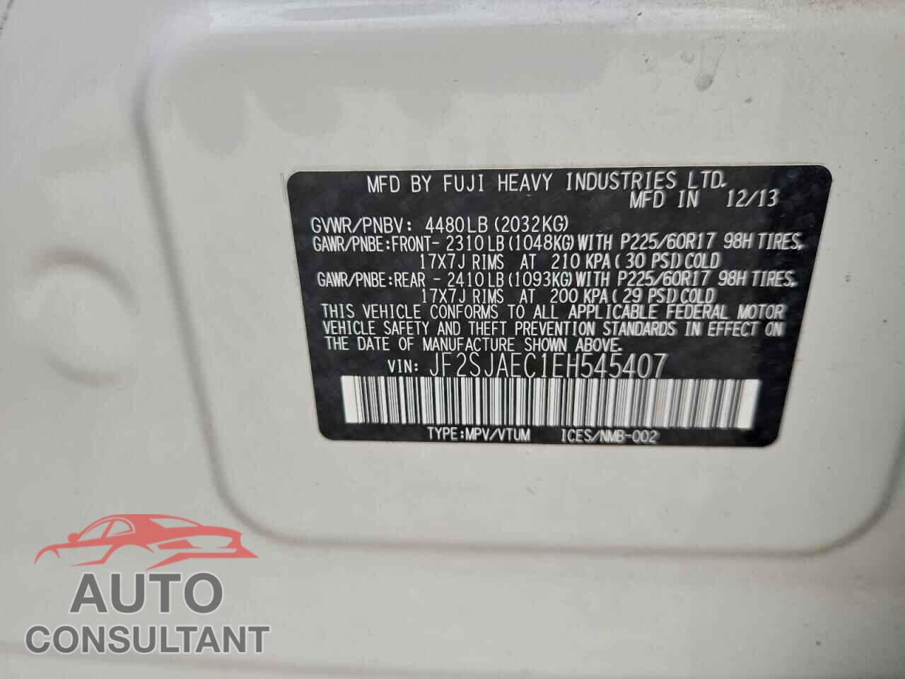 SUBARU FORESTER 2014 - JF2SJAEC1EH545407