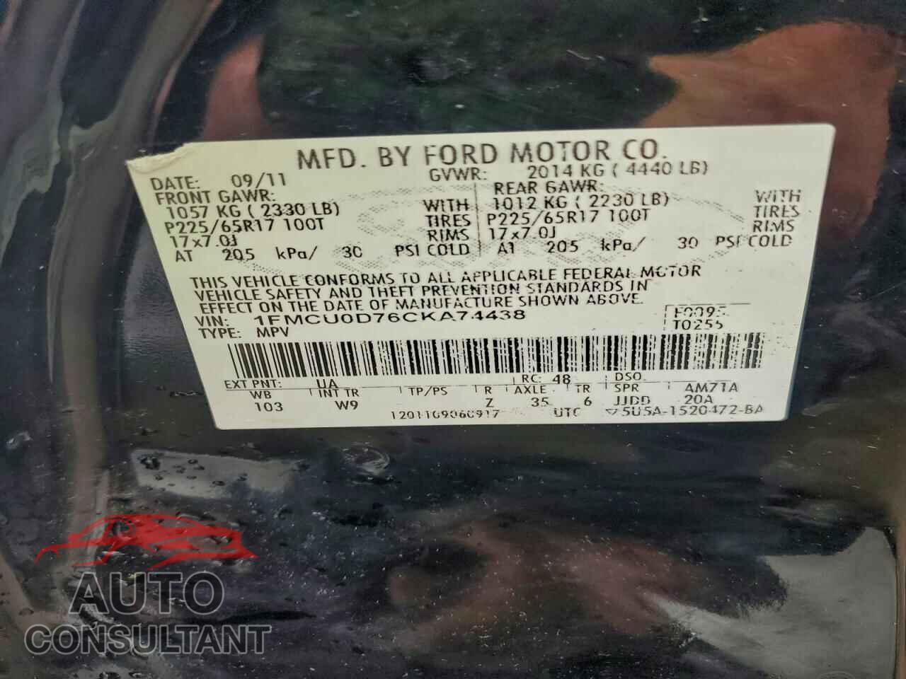 FORD ESCAPE 2012 - 1FMCU0D76CKA74438
