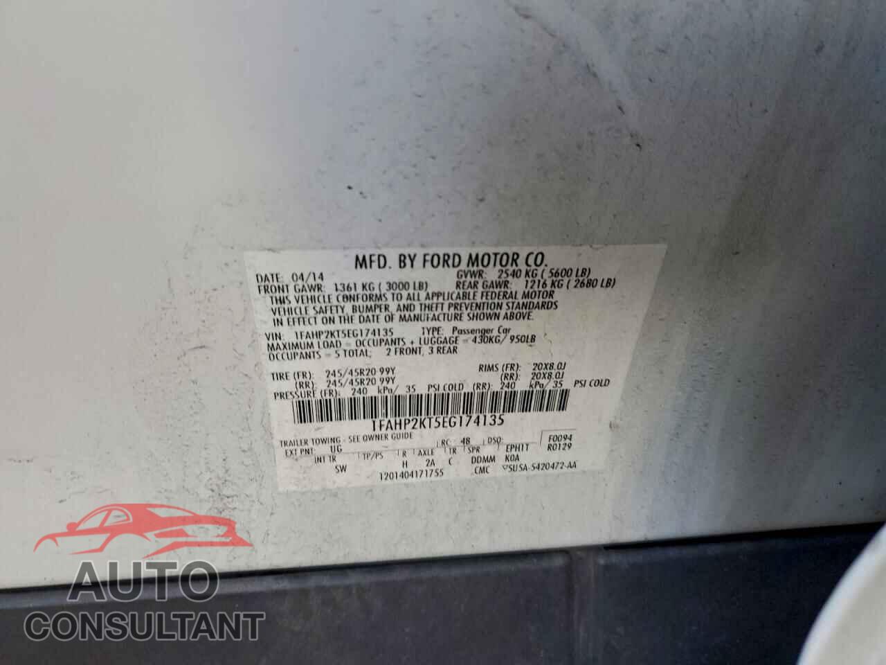 FORD TAURUS 2014 - 1FAHP2KT5EG174135