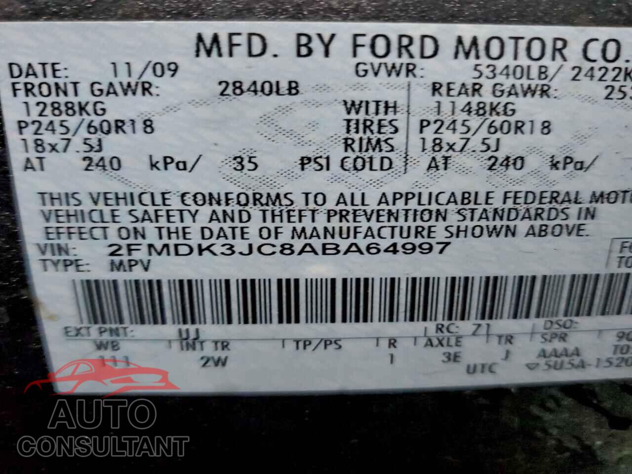 FORD EDGE 2010 - 2FMDK3JC8ABA64997