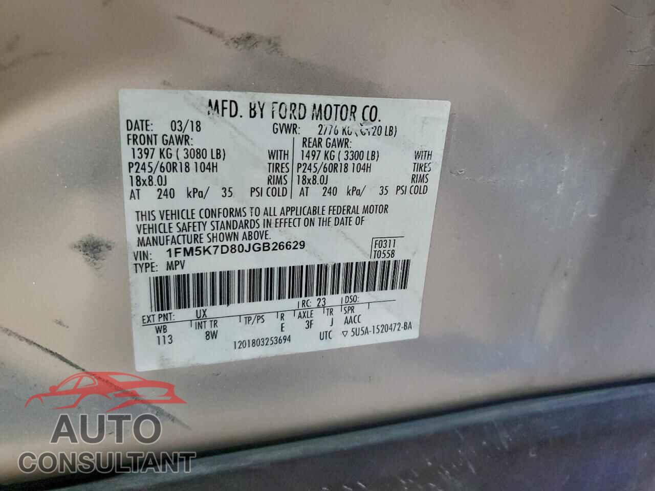 FORD EXPLORER 2018 - 1FM5K7D80JGB26629