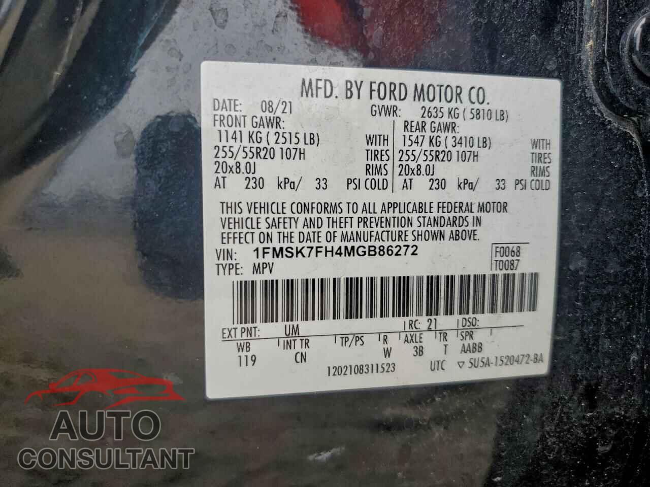 FORD EXPLORER 2021 - 1FMSK7FH4MGB86272