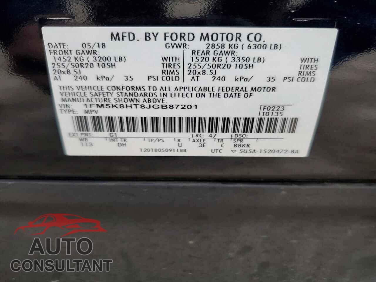 FORD EXPLORER 2018 - 1FM5K8HT8JGB87201