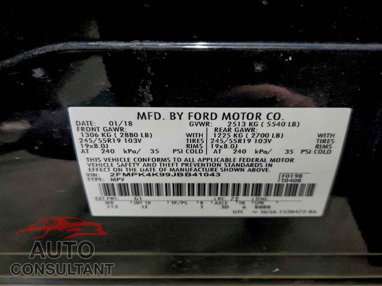 FORD EDGE 2018 - 2FMPK4K99JBB41043
