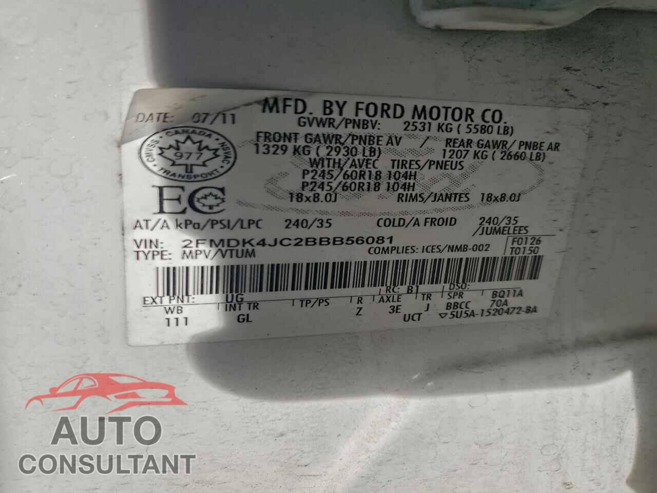 FORD EDGE 2011 - 2FMDK4JC2BBB56081