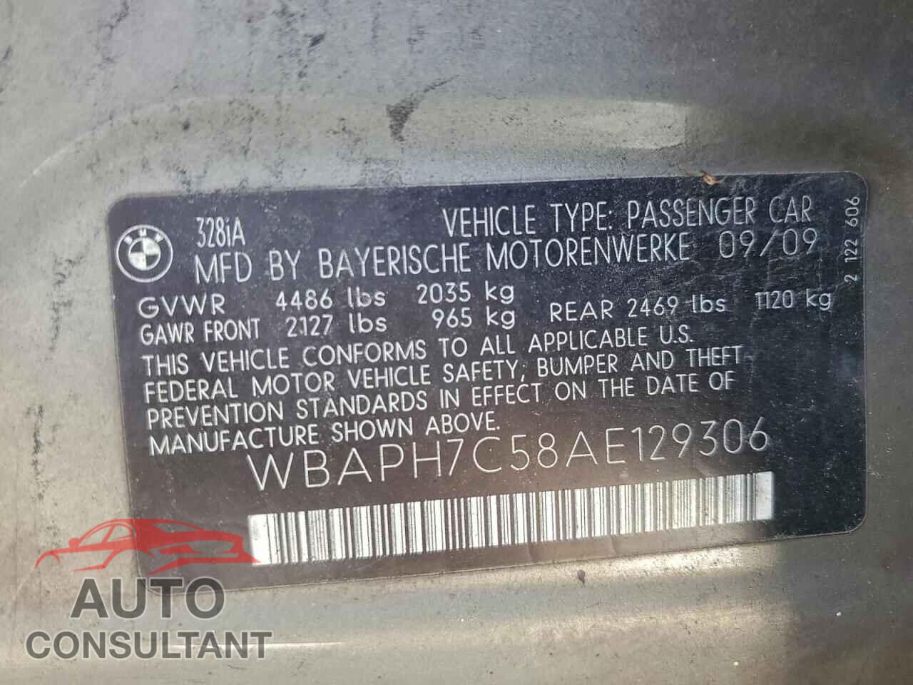 BMW 3 SERIES 2010 - WBAPH7C58AE129306