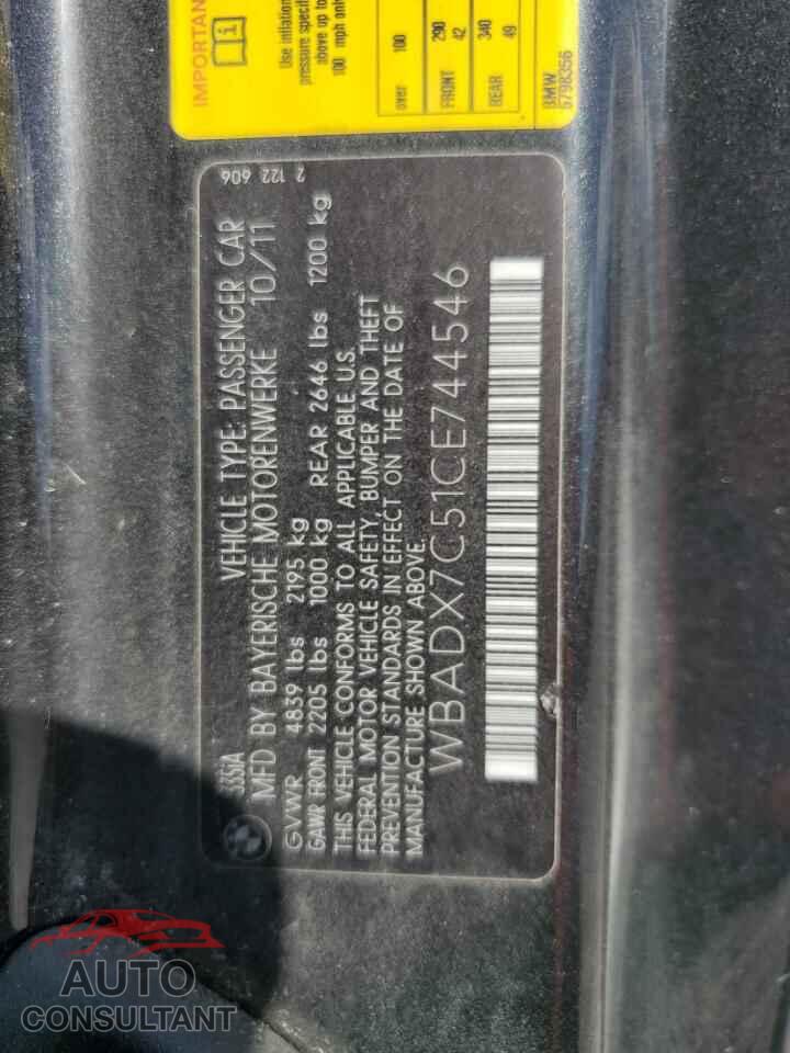 BMW 3 SERIES 2012 - WBADX7C51CE744546