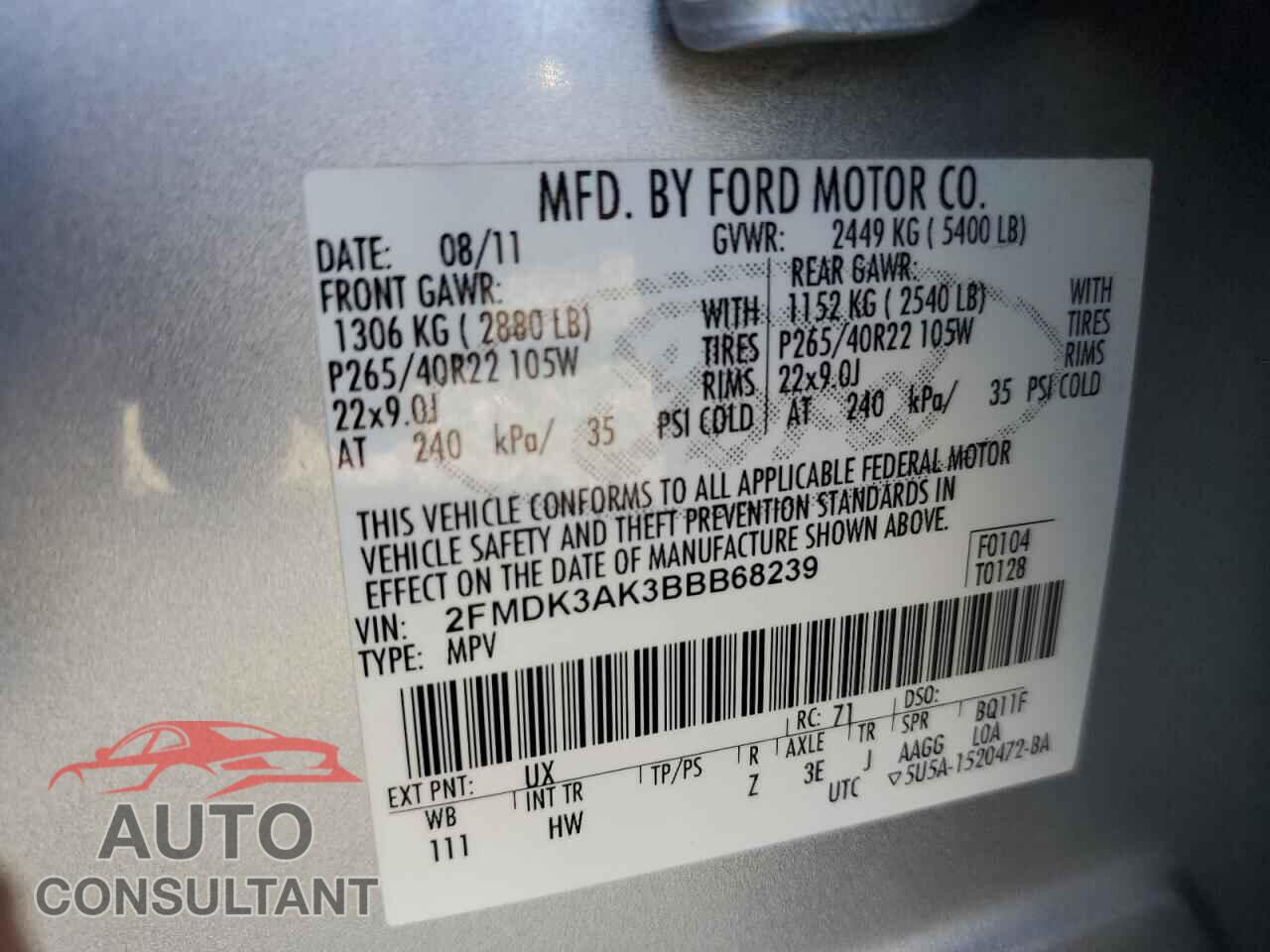 FORD EDGE 2011 - 2FMDK3AK3BBB68239