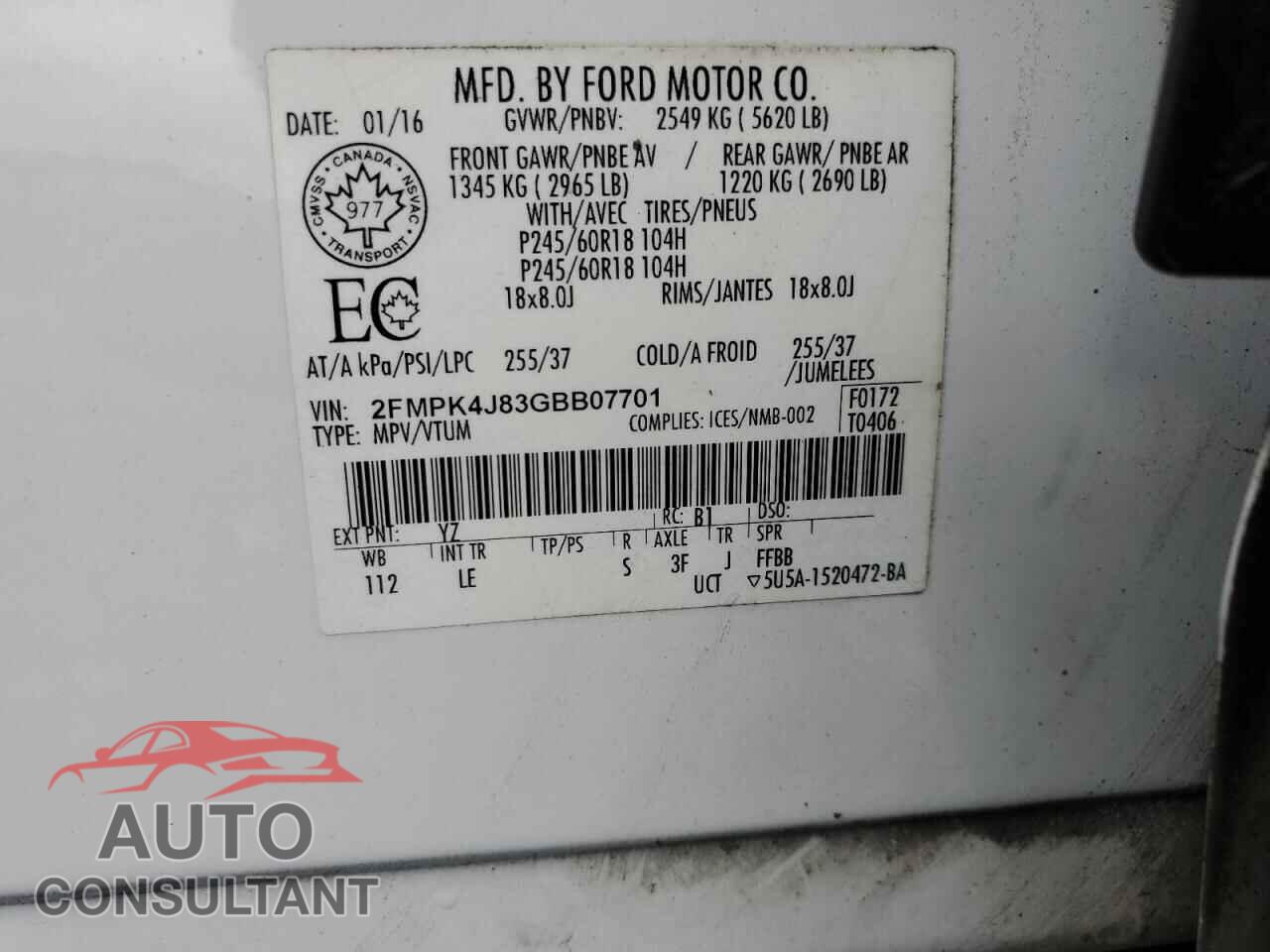 FORD EDGE 2016 - 2FMPK4J83GBB07701