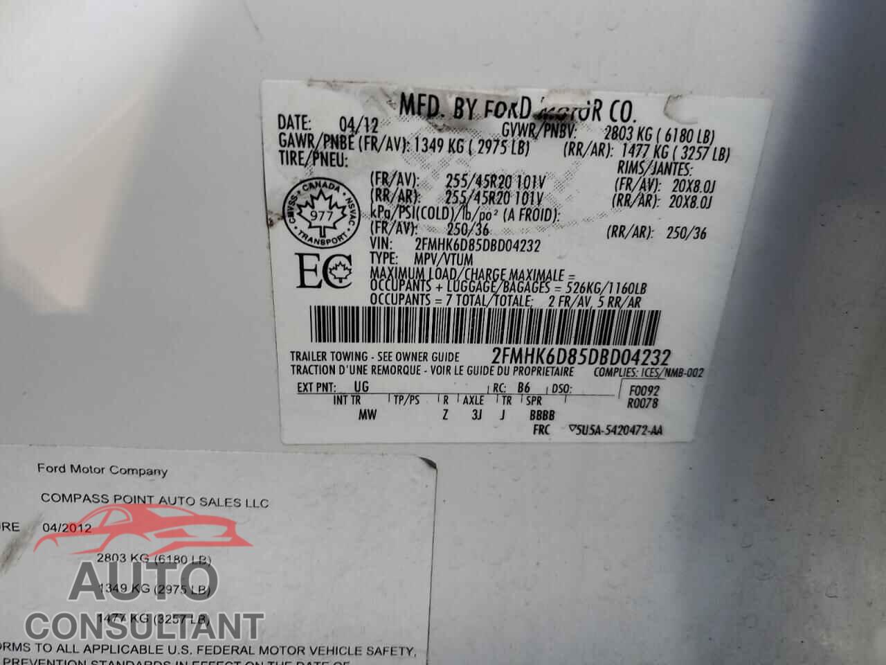 FORD FLEX 2013 - 2FMHK6D85DBD04232