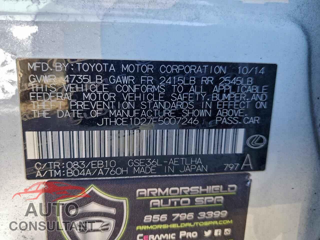 LEXUS IS 2015 - JTHCE1D27F5007246