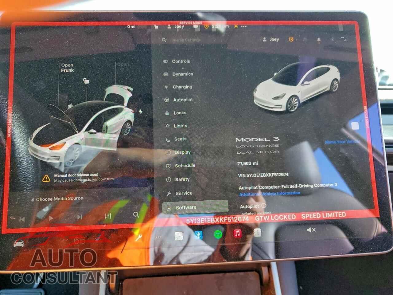 TESLA MODEL 3 2019 - 5YJ3E1EBXKF512674