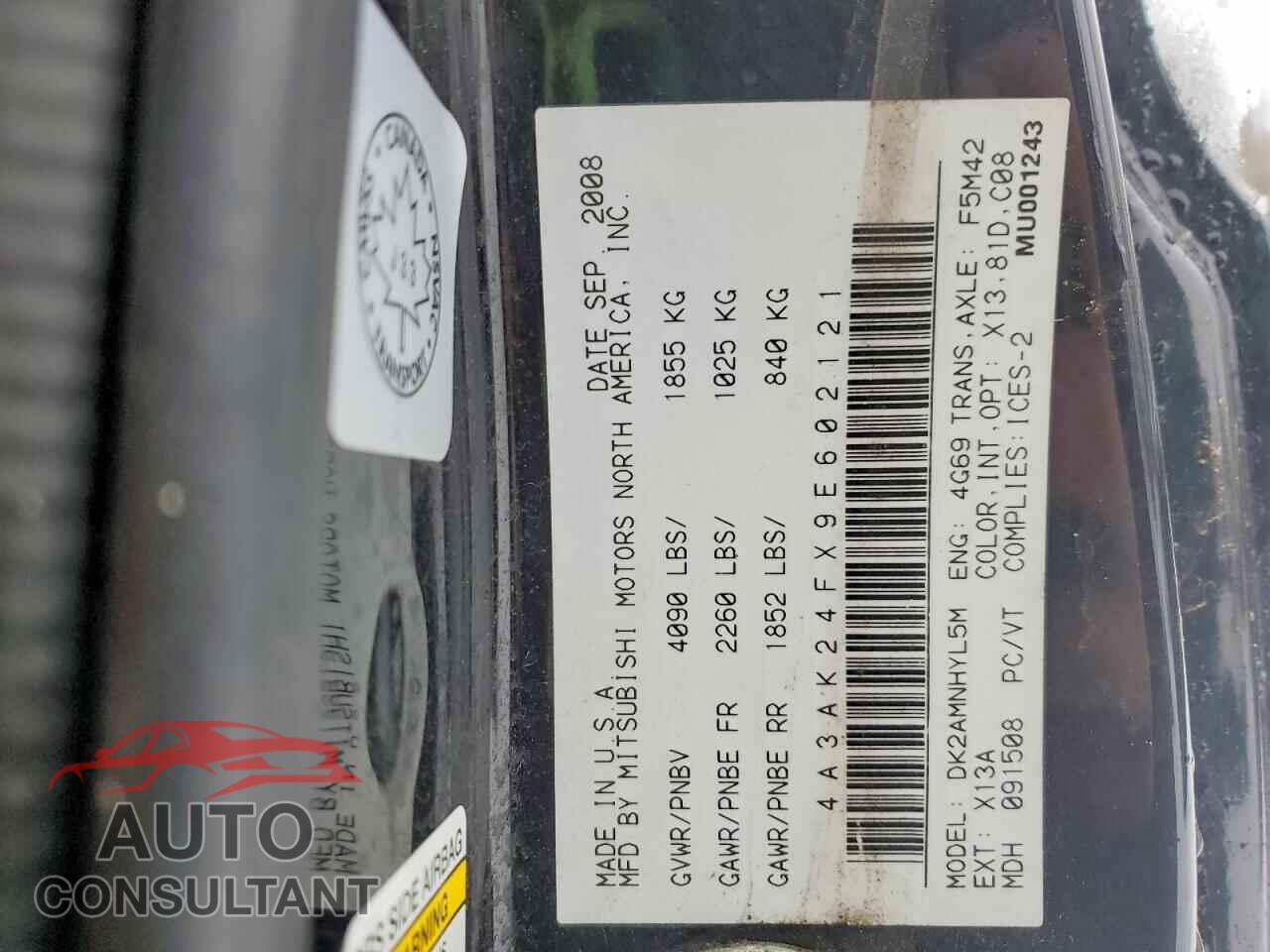 MITSUBISHI ECLIPSE 2009 - 4A3AK24FX9E602121