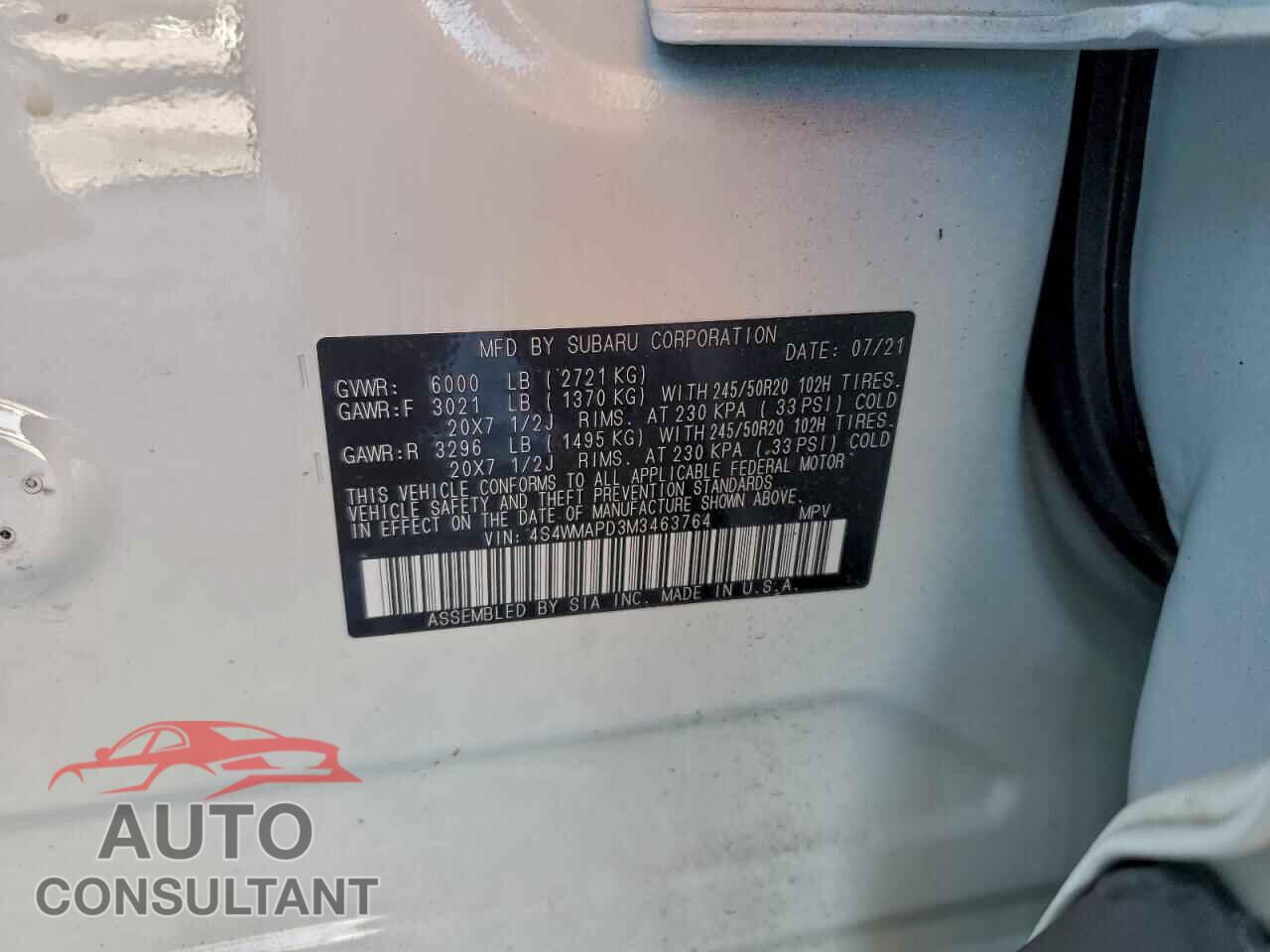 SUBARU ASCENT 2021 - 4S4WMAPD3M3463764