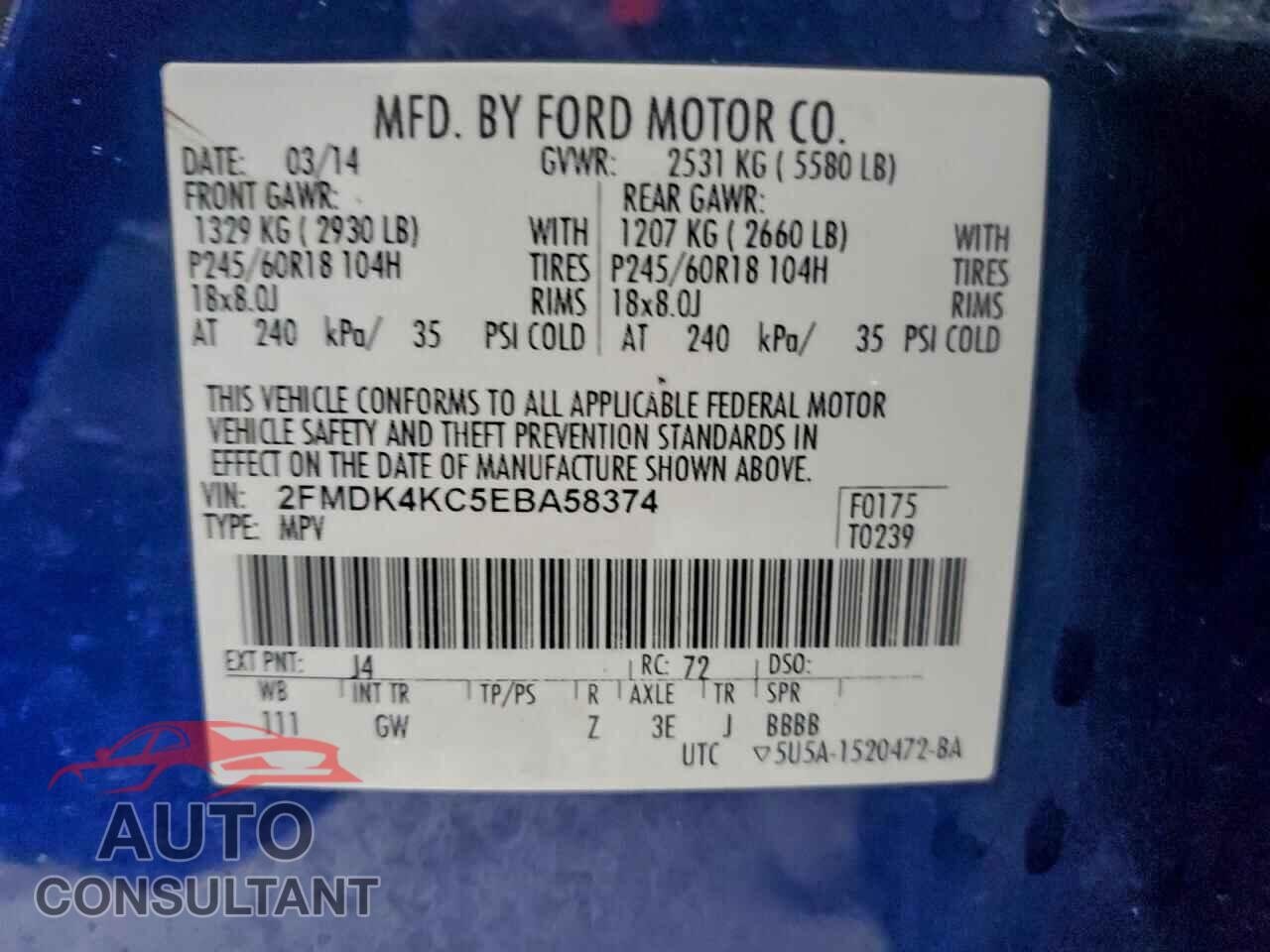 FORD EDGE 2014 - 2FMDK4KC5EBA58374