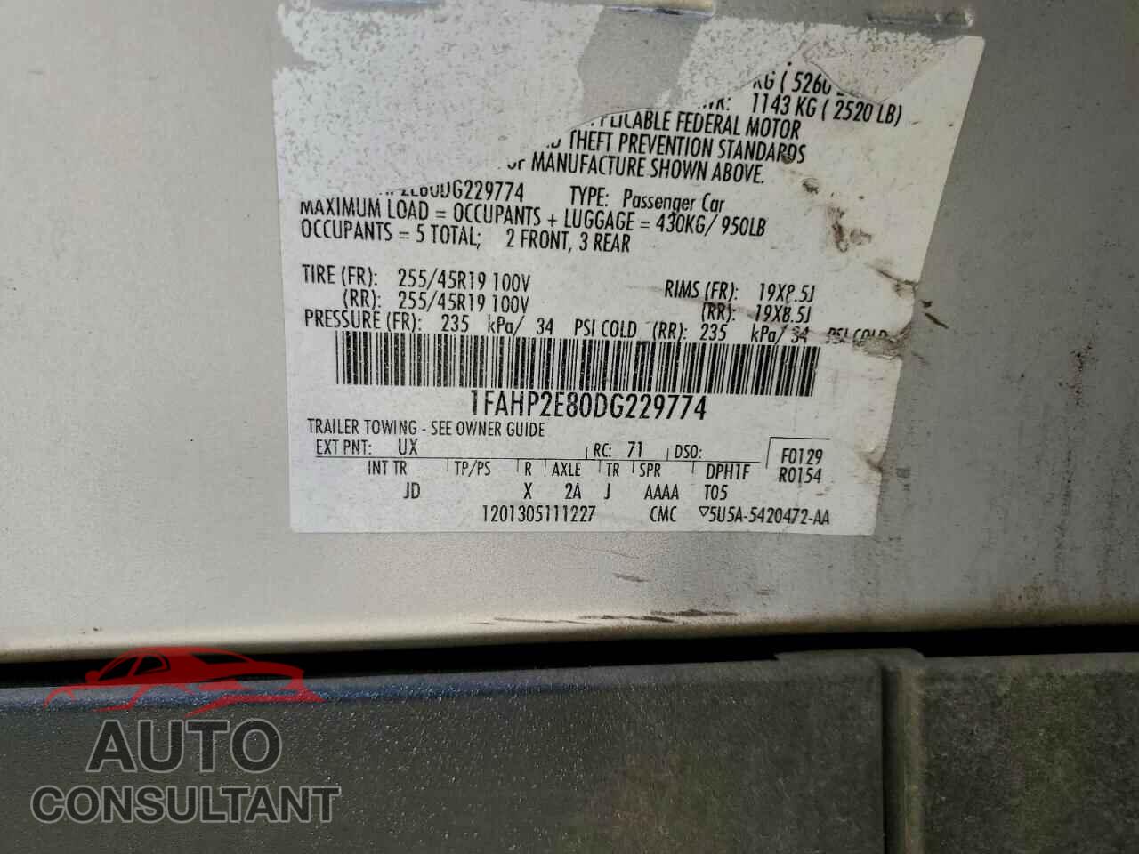 FORD TAURUS 2013 - 1FAHP2E80DG229774
