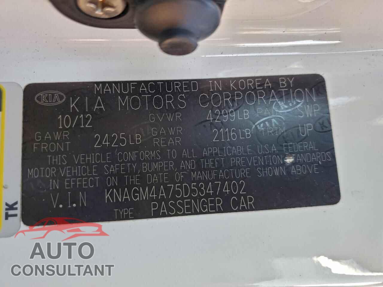KIA OPTIMA 2013 - KNAGM4A75D5347402