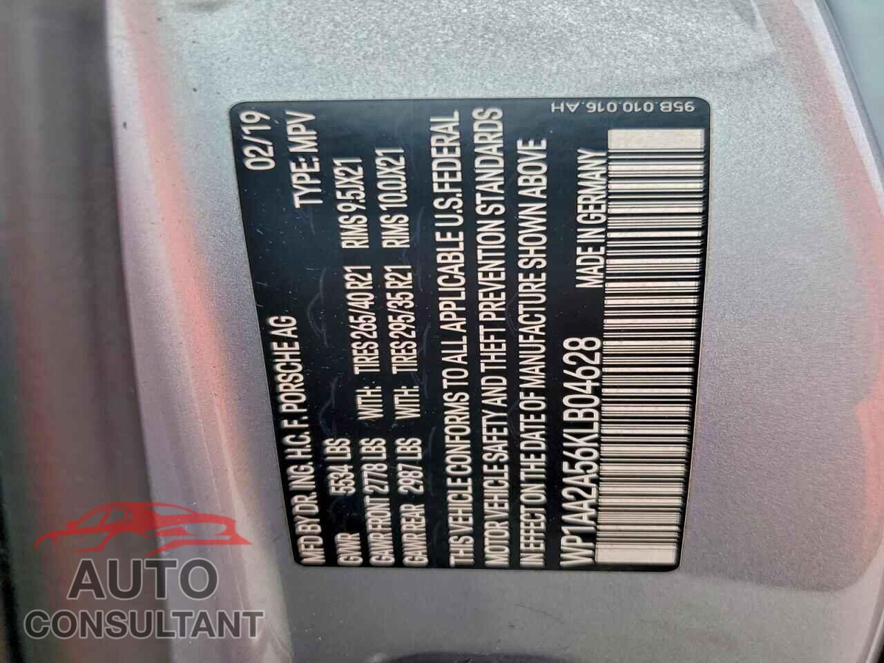 PORSCHE MACAN 2019 - WP1AA2A56KLB04628