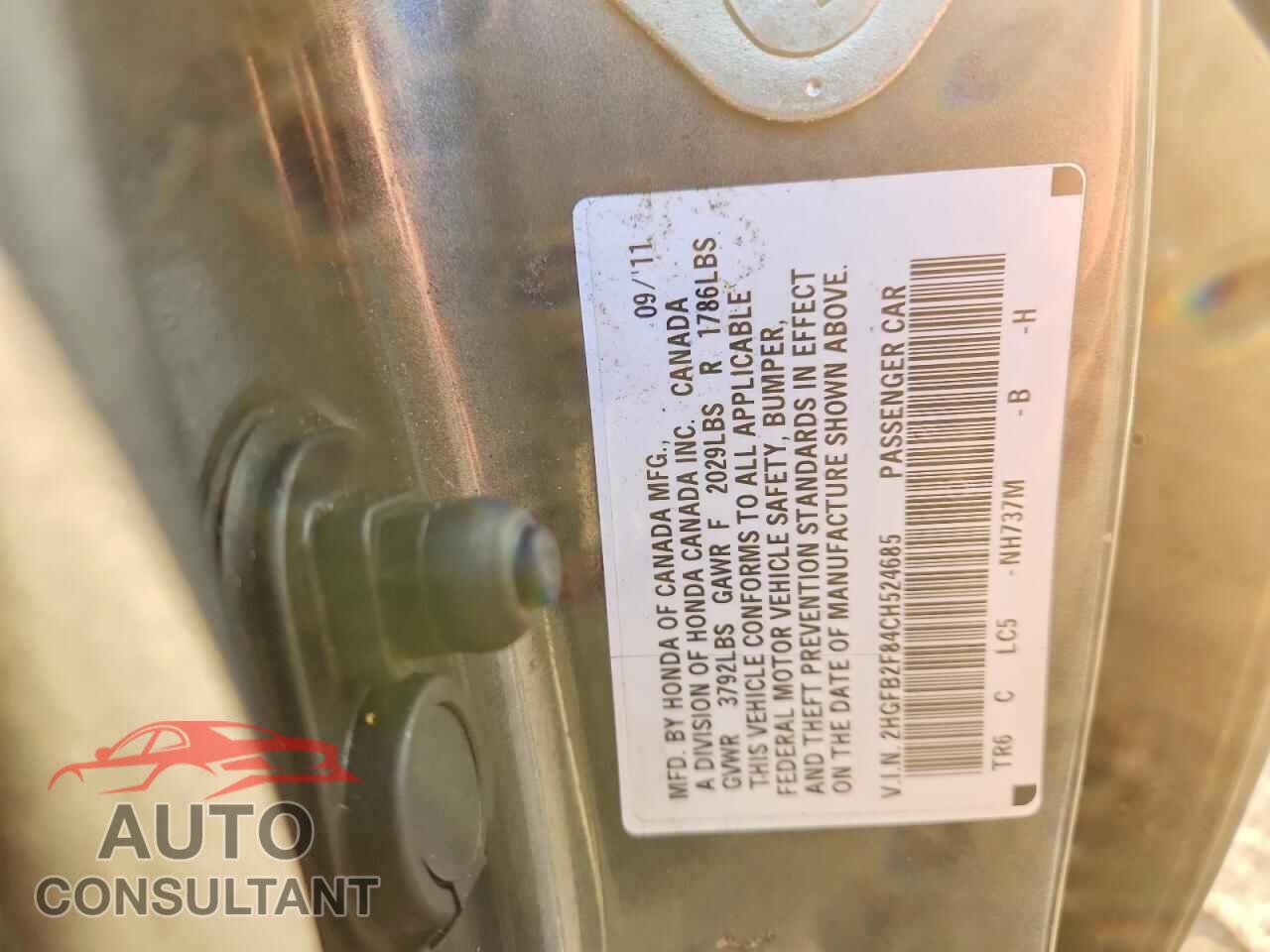 HONDA CIVIC 2012 - 2HGFB2F84CH524685
