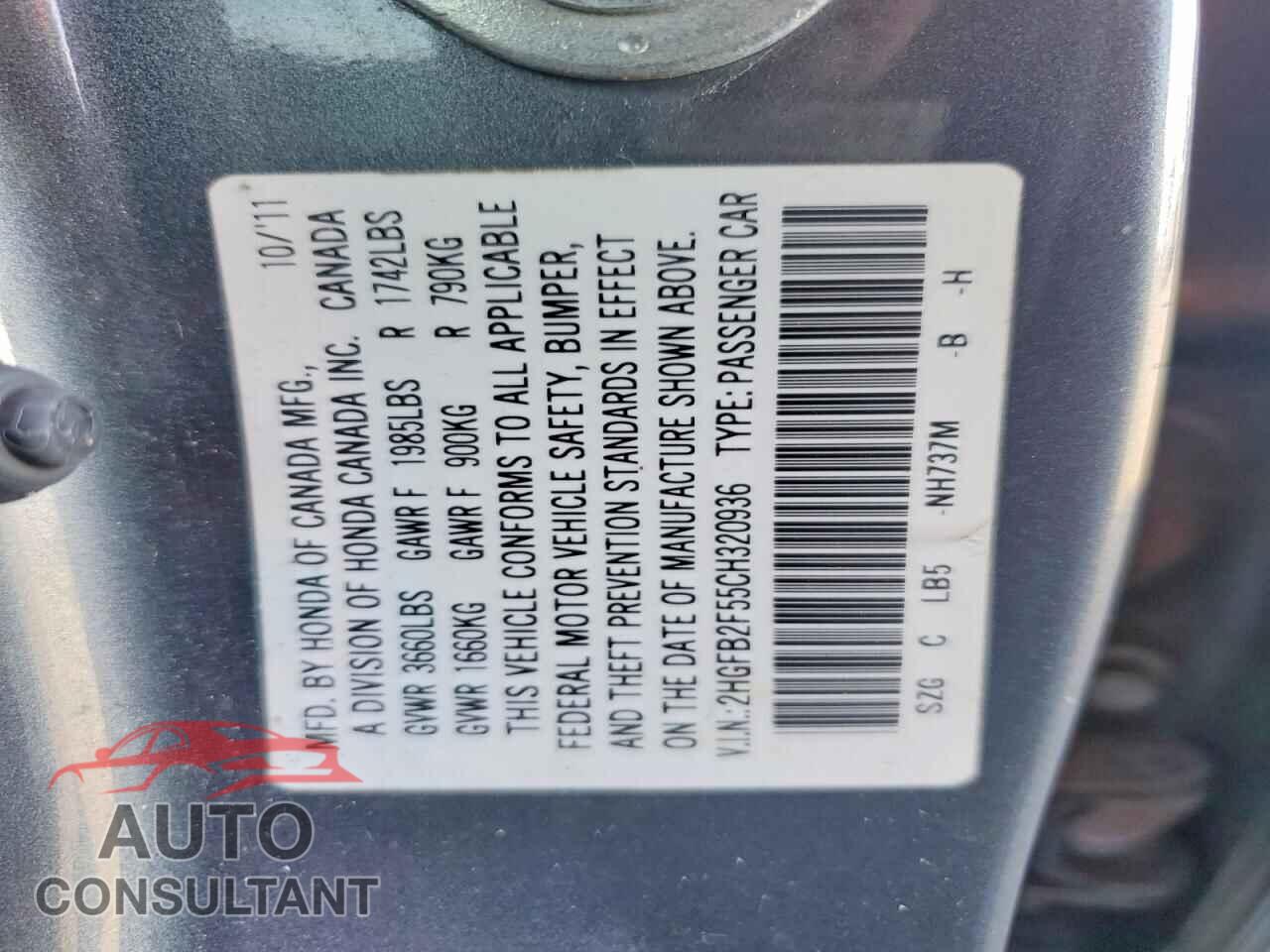 HONDA CIVIC 2012 - 2HGFB2F55CH320936