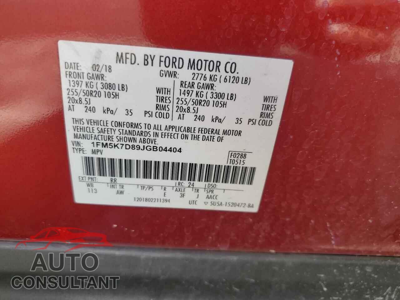 FORD EXPLORER 2018 - 1FM5K7D89JGB04404