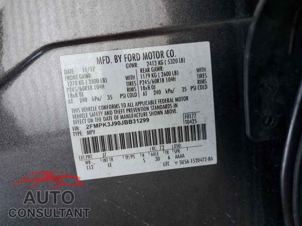 FORD EDGE 2018 - 2FMPK3J90JBB31299