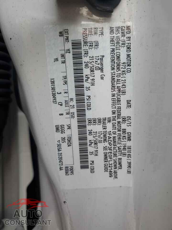 FORD FOCUS 2015 - 1FADP3FE0FL321499