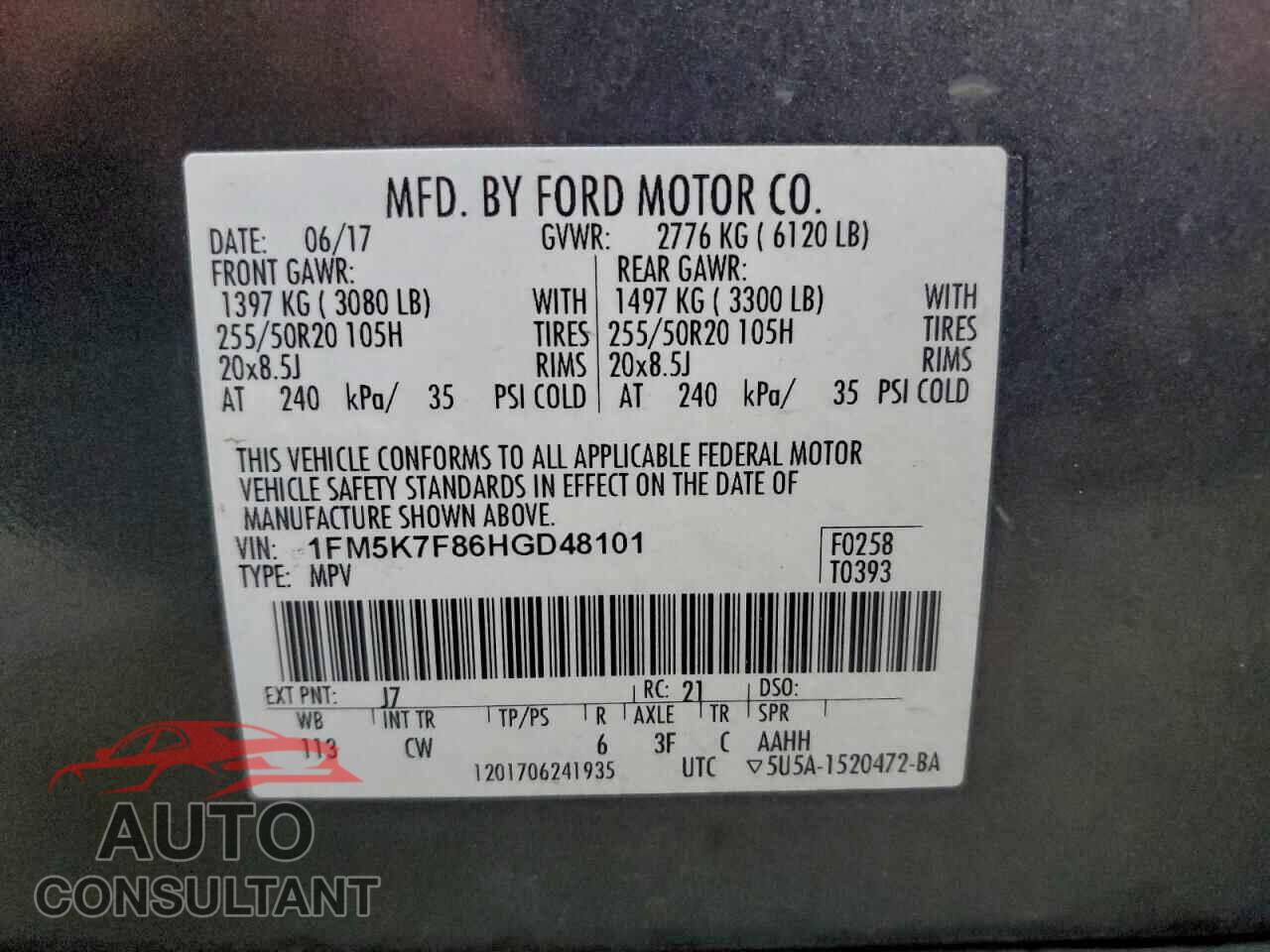 FORD EXPLORER 2017 - 1FM5K7F86HGD48101