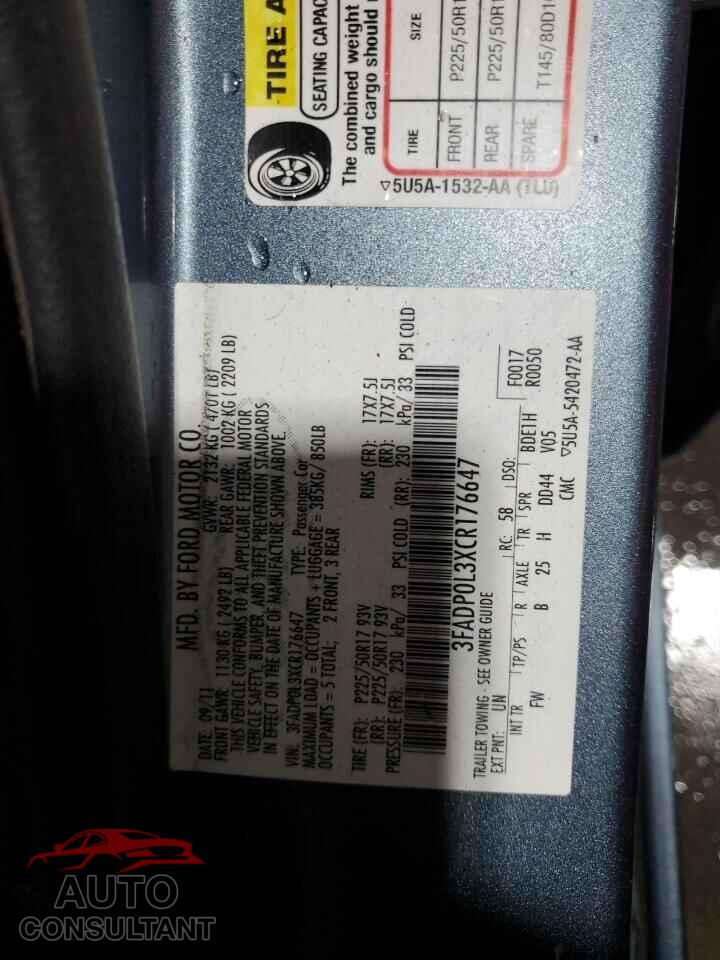 FORD FUSION 2012 - 3FADP0L3XCR176647