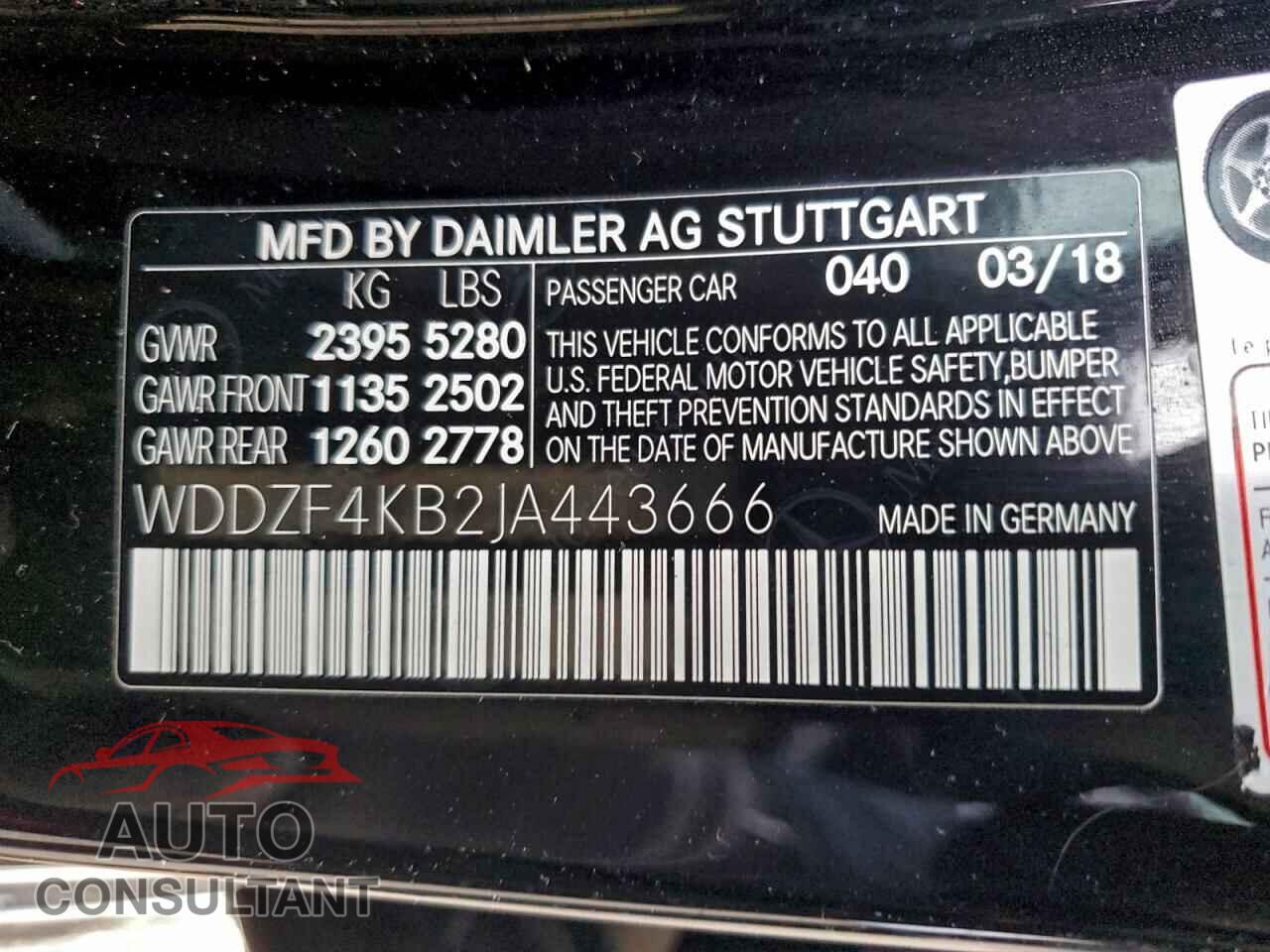 MERCEDES-BENZ E-CLASS 2018 - WDDZF4KB2JA443666