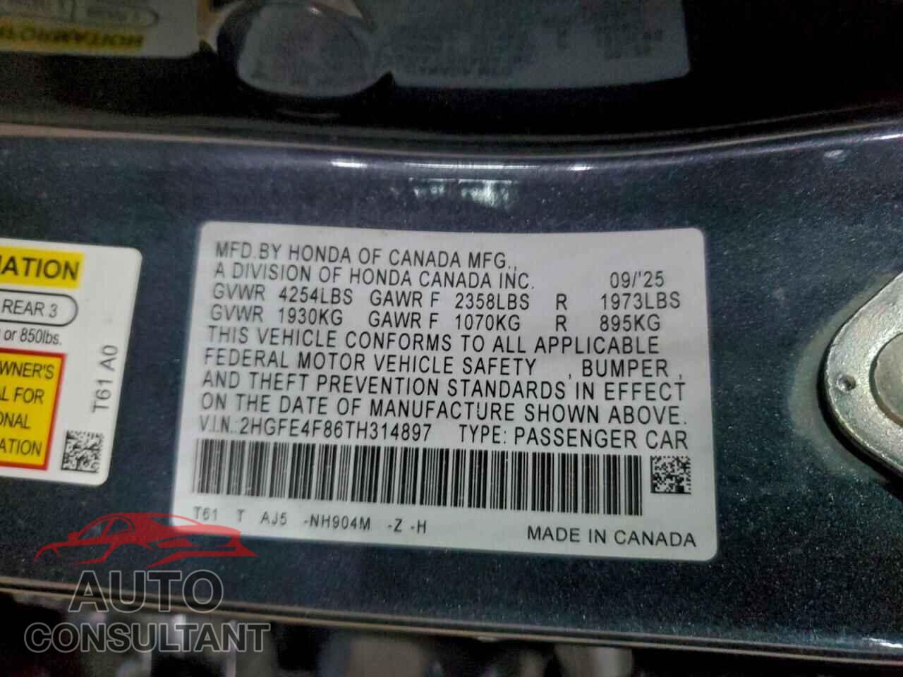 HONDA CIVIC 2026 - 2HGFE4F86TH314897