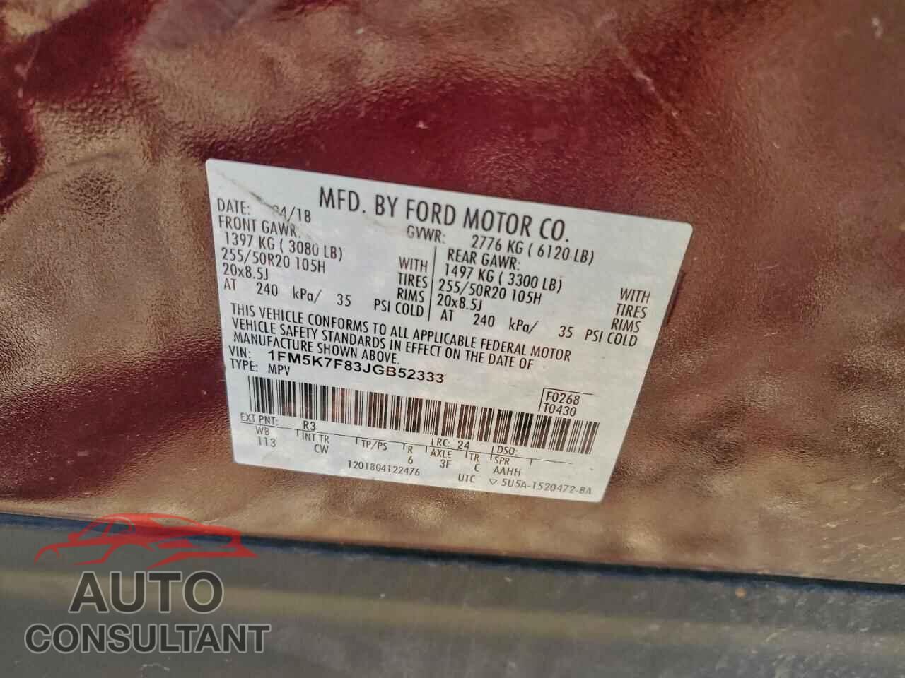 FORD EXPLORER 2018 - 1FM5K7F83JGB52333