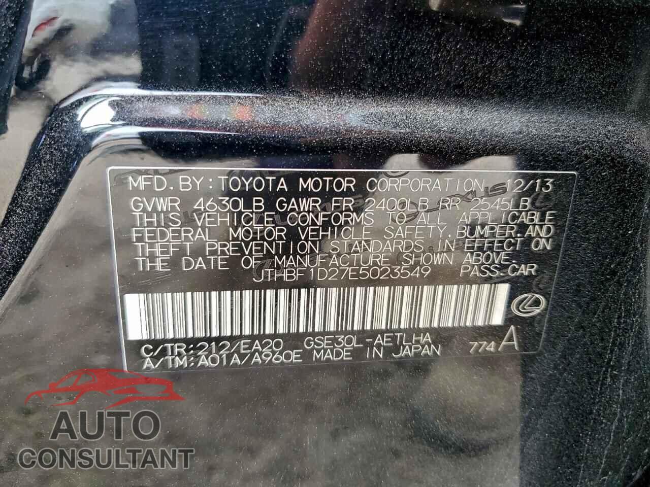 LEXUS IS 2014 - JTHBF1D27E5023549
