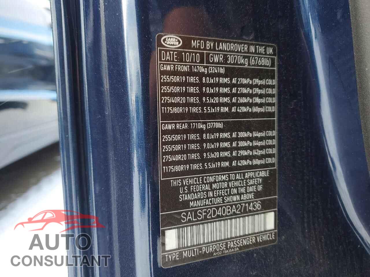 LAND ROVER RANGEROVER 2011 - SALSF2D40BA271436