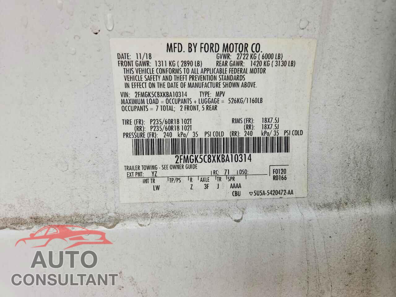FORD FLEX 2019 - 2FMGK5C8XKBA10314