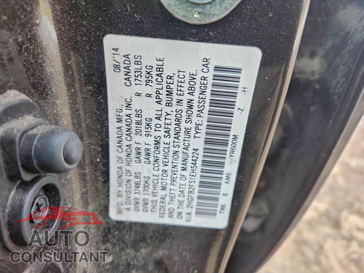 HONDA CIVIC 2014 - 2HGFB2F51EH544224
