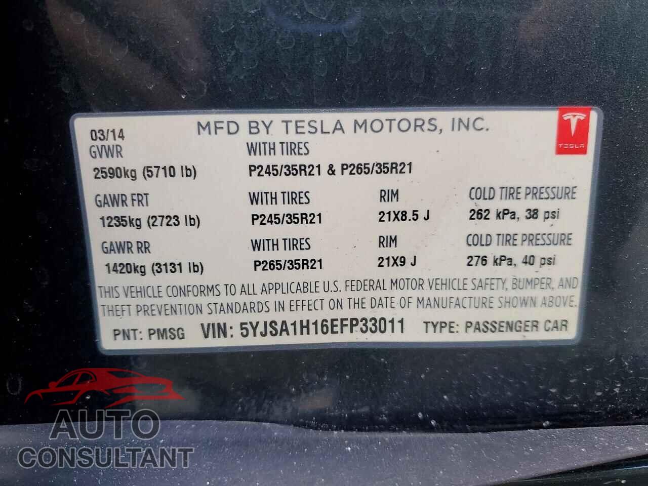 TESLA MODEL S 2014 - 5YJSA1H16EFP33011